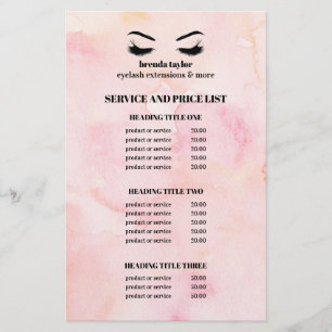 Prospectus 14 Cm X 21,6 Cm Glam watercolor pink  EYELASH SALON SERVICE LIST
