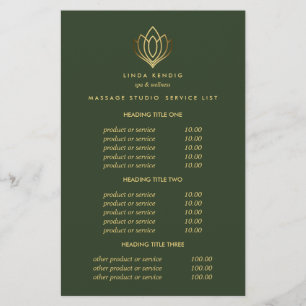 Prospectus 14 Cm X 21,6 Cm Gold Lotus Green Spa & Massage Prix & Services