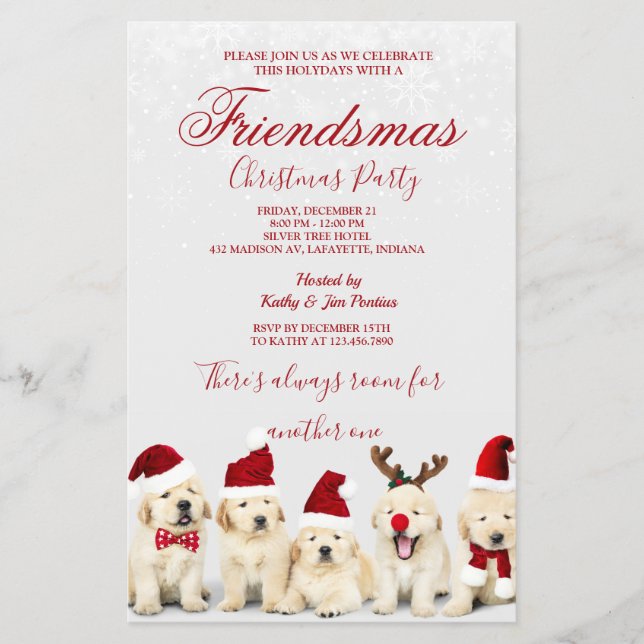Prospectus 14 Cm X 21,6 Cm Golden Retriever Christmas Party Invitation (Devant)