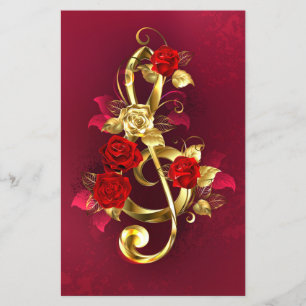 Prospectus 14 Cm X 21,6 Cm Golden Treble Clef avec fleurs Roses