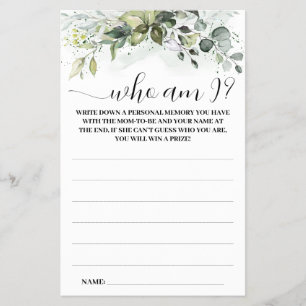 Prospectus 14 Cm X 21,6 Cm Green Who am I Baby shower Game Card