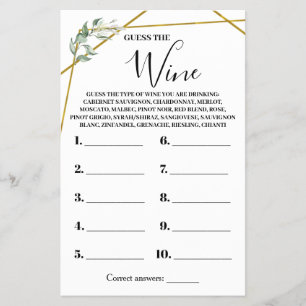 Prospectus 14 Cm X 21,6 Cm Greenery Gold Guess the Wine Shower Game Card
