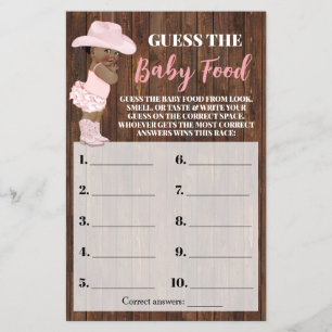 Prospectus 14 Cm X 21,6 Cm Guess Baby Food AA Cowgirl Shower Game Card