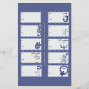 Prospectus 14 Cm X 21,6 Cm Hanoukka Designs 2 étiquettes cadeaux sur une page