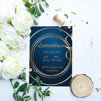 Prospectus 14 Cm X 21,6 Cm Invitation Elegant Blue and Gold Prom