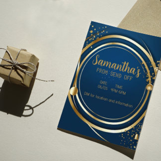 Prospectus 14 Cm X 21,6 Cm Invitation Elegant Dark Blue et Gold Prom