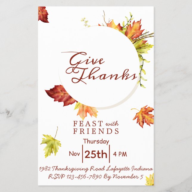 Prospectus 14 Cm X 21,6 Cm Invitation Floral Thanksgiving Diner (Devant)