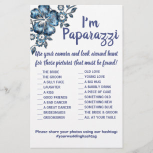 Prospectus 14 Cm X 21,6 Cm Je suis paparazzi Game Card Blue Flower Mariage