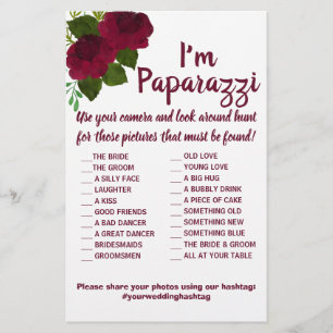 Prospectus 14 Cm X 21,6 Cm Je suis paparazzi Game Card Red Flower Mariage