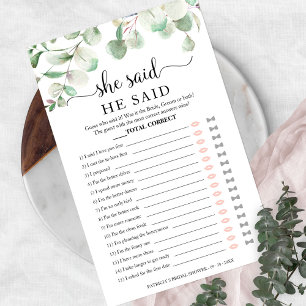 Prospectus 14 Cm X 21,6 Cm Jeu de baby shower de mariage Greenery Il a dit El