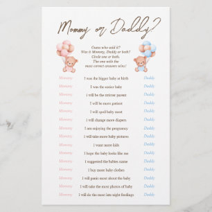 Prospectus 14 Cm X 21,6 Cm Jeu de Baby shower Twins maman ou papa ours