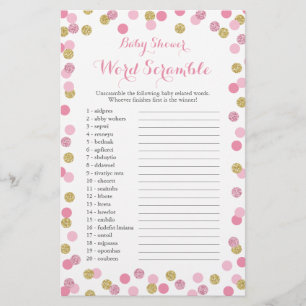 Prospectus 14 Cm X 21,6 Cm Jeu de lettres mélées pour une Baby Shower rose et