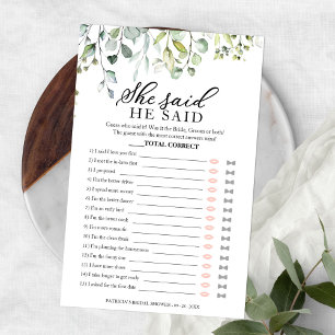 Prospectus 14 Cm X 21,6 Cm Jeu de mariage "Il a dit, Elle a dit" avec verdure