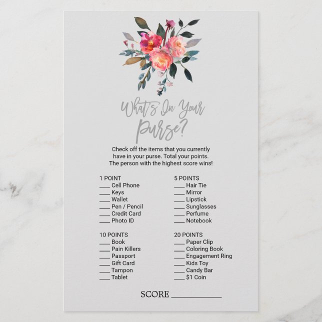 Prospectus 14 Cm X 21,6 Cm Jeu Gris moderne "What's in Your Purse" (Dos)