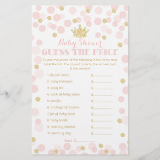 Prospectus 14 Cm X 21,6 Cm Jeux de baby-shower Princess Crown prix Rose & Or