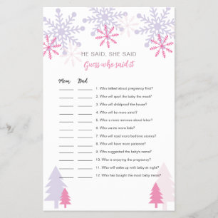 Prospectus 14 Cm X 21,6 Cm Jeux de devinette de Baby Shower sur les flocons d