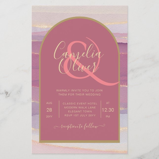 Prospectus 14 Cm X 21,6 Cm LeahG Dusty Rose Lavender Gold Wedding Invitation (Devant)