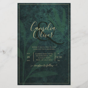 Prospectus 14 Cm X 21,6 Cm LeahG Emerald Forest Green Gold Wedding Invitation