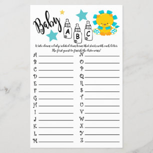 PROSPECTUS 14 CM X 21,6 CM LION COLORÉE ABC BABY SHOWER CARTE DE JEU