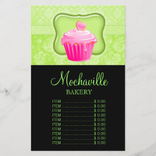 Prospectus 14 Cm X 21,6 Cm Liste de prix Cupcake Bakery Vintage Damask Lime