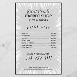 Prospectus 14 Cm X 21,6 Cm Liste de prix de barbier à fond d'éclaboussure gri