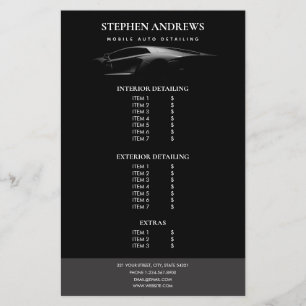 Prospectus 14 Cm X 21,6 Cm Liste de prix de nettoyage de voiture de détail au