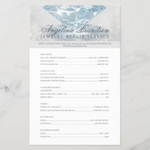 Prospectus 14 Cm X 21,6 Cm Liste de prix de réparation de bijoux Sparkling Di