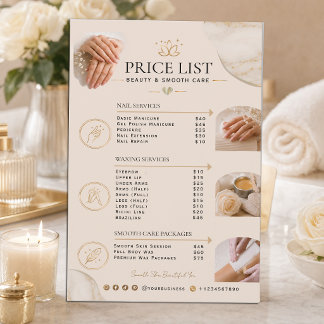 Prospectus 14 Cm X 21,6 Cm Liste de prix de salon de beauté de luxe | Ongles 