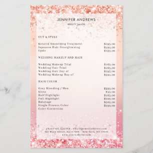 Prospectus 14 Cm X 21,6 Cm Liste de prix de salon moderne rose gold pailleté 