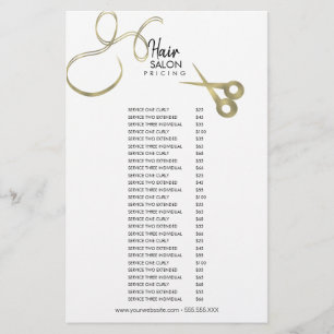 Prospectus 14 Cm X 21,6 Cm Liste de prix du flyer du salon de coiffure Or Noi