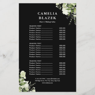 Prospectus 14 Cm X 21,6 Cm Liste de prix du menu de services du salon de verd