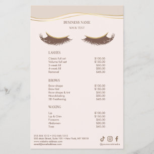 Prospectus 14 Cm X 21,6 Cm Liste de Prix du Salon Élégant Beige et Or Menu