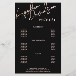 Prospectus 14 Cm X 21,6 Cm Liste de prix en rose Arrière - plan noir