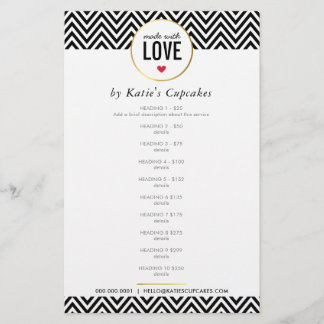 Prospectus 14 Cm X 21,6 Cm LISTE DE PRIX fait avec amour moderne chevron noir