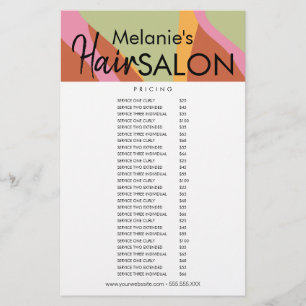 Prospectus 14 Cm X 21,6 Cm Liste de prix Flyer Salon de coiffure Rétro Vagues