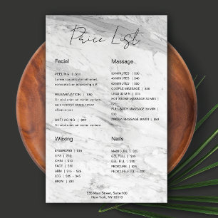 Prospectus 14 Cm X 21,6 Cm Liste de prix minimaliste du marbre moderne