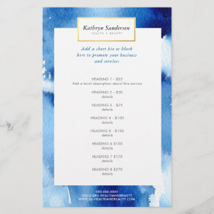 Prospectus 14 Cm X 21,6 Cm LISTE DE PRIX PROMO SERVICE aquarelle bleu foncé