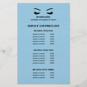 PROSPECTUS 14 CM X 21,6 CM LISTE DE SERVICES DU SALON DE CILS GLAM LEATHER BL