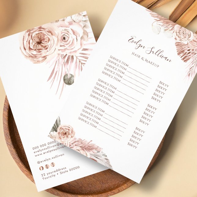 Prospectus 14 Cm X 21,6 Cm Liste des prix des fleurs Boho flyer (Créateur téléchargé)