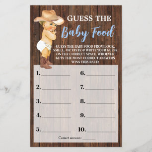 Prospectus 14 Cm X 21,6 Cm Little Cowboy Guess the Baby Food Shower Game Card