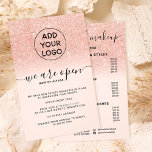 Prospectus 14 Cm X 21,6 Cm Logo de prix de parties scintillant or rose rose N<br><div class="desc">Parlez à votre client de votre nouvelle réouverture avec de nouvelles mesures de sécurité...  avec cette parties scintillant en or rose ombre sur chic éditable pastel blush rose,  ajoutez votre logo et ajoutez vos listes de prix et services à l'arrière</div>