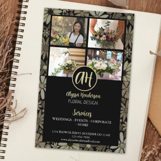 Prospectus 14 Cm X 21,6 Cm Logo élégant noir et brun floral pour entreprise 4