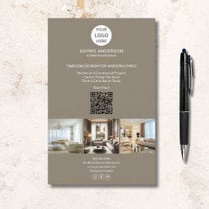 Prospectus 14 Cm X 21,6 Cm Logo Moderne Photo QR Taupe Professionnel Entrepri
