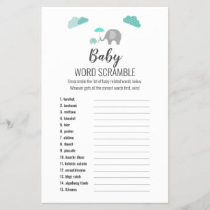 Prospectus 14 Cm X 21,6 Cm Mammy Baby Elephant avec nuages Word Scramble Jeu
