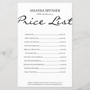 Prospectus 14 Cm X 21,6 Cm Manucure Clou Salon Prix Liste Simple Flyer Blanc