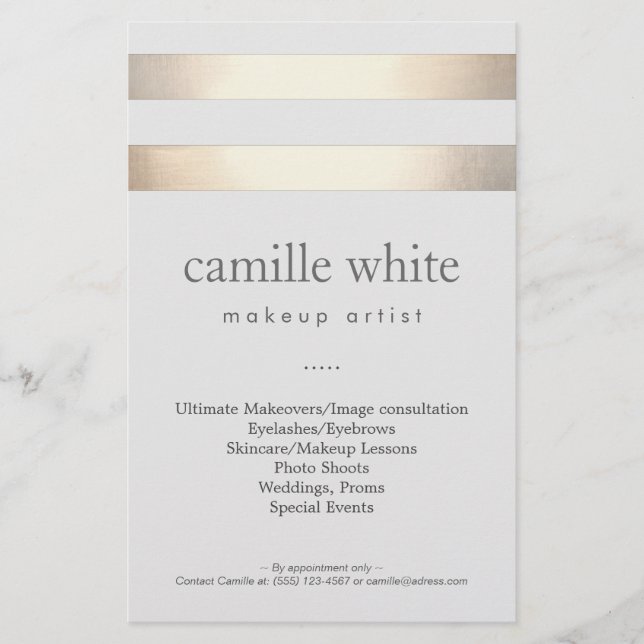 Prospectus 14 Cm X 21,6 Cm Maquillage Artiste Gold Stripes Stylish Beauty Sal (Devant)