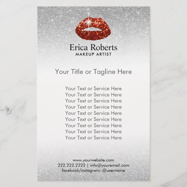 Prospectus 14 Cm X 21,6 Cm Maquilleuse Lèvres Rouges Pailleur Argent Salon de (Devant)