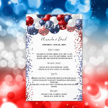 Prospectus 14 Cm X 21,6 Cm Mariage Menu patriotique rouge blanc bleu budget<br><div class="desc">Veuillez noter que ce menu est sur papier de prospectus et très fin. Pour des menus plus épais (même design), visitez notre boutique. Décoré de ballons patriotiques de couleur rouge bleu et blanc, bleu et rouge étincelant. Arrière - plan blanc. Personnalisez et ajoutez vos noms et le menu du dîner...</div>