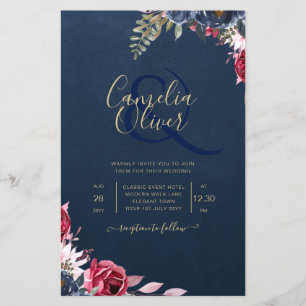 Prospectus 14 Cm X 21,6 Cm Marine Bleu Berry Floral Bourgogne hiver automne