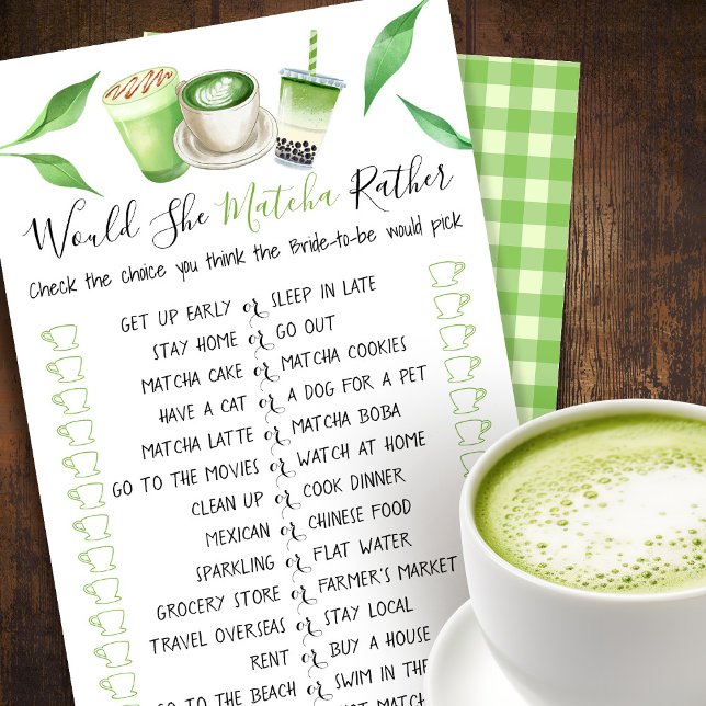 Prospectus 14 Cm X 21,6 Cm Matcha Themed Shower Bridal Shower Game Card (Créateur téléchargé)